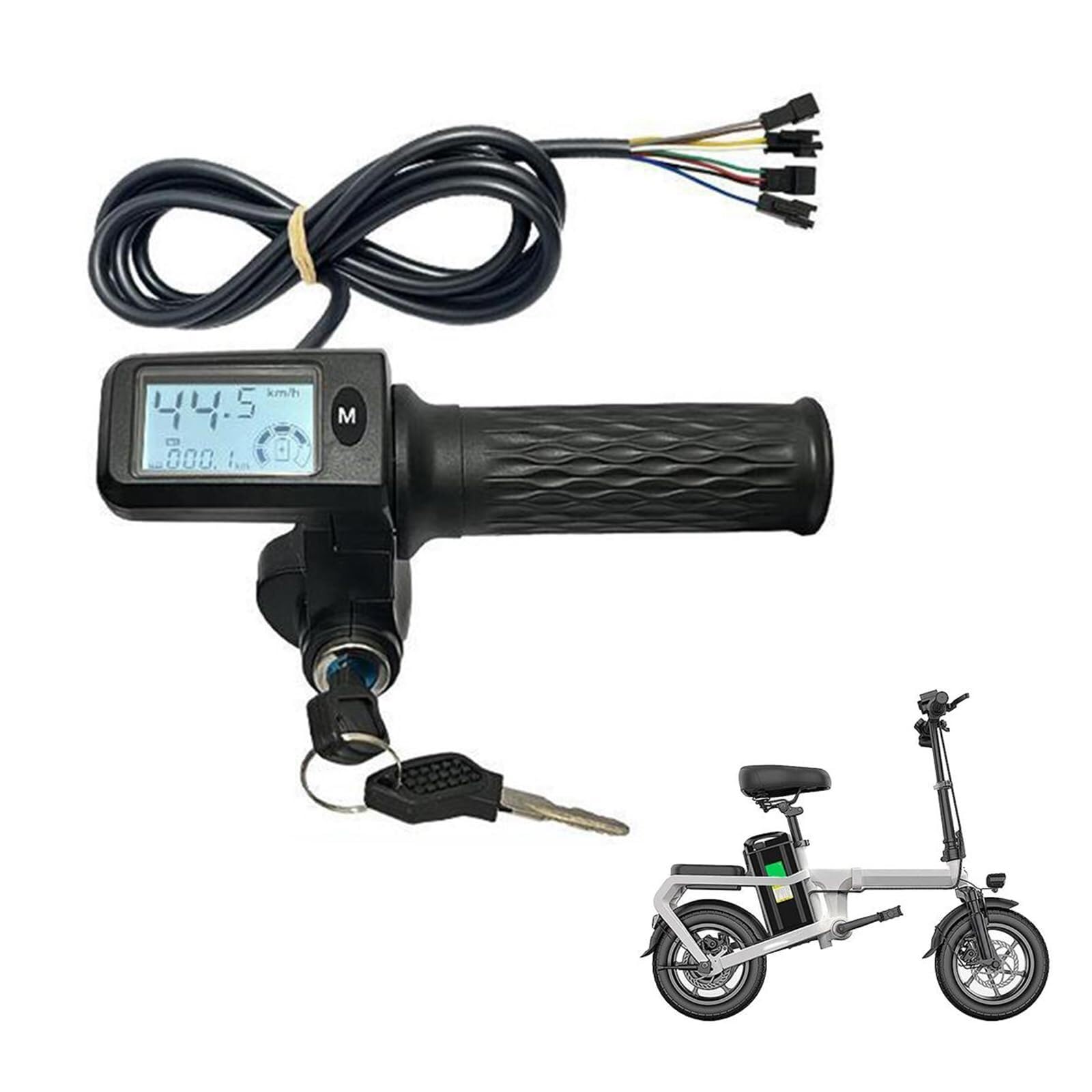 Poignées tournantes électriques Affichage de la po Poignées D'accélérateur Électriques, Accélérateur Rotatif 24-72 V, Guidon De Vélo, Scooter, LED Avec Indicateur Contact À Clé(8p")