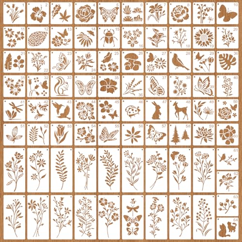 82 Stück Schablonen Set, Blume Blätter Vogel Zeichnung Malschablonen, Wiederverwendbare Malschablonen mit Blumen, Blättern & Tieren für DIY, Scrapbooking, Möbel Deko Geschenkkarten(7.6x7.6cm&15x7.5cm)