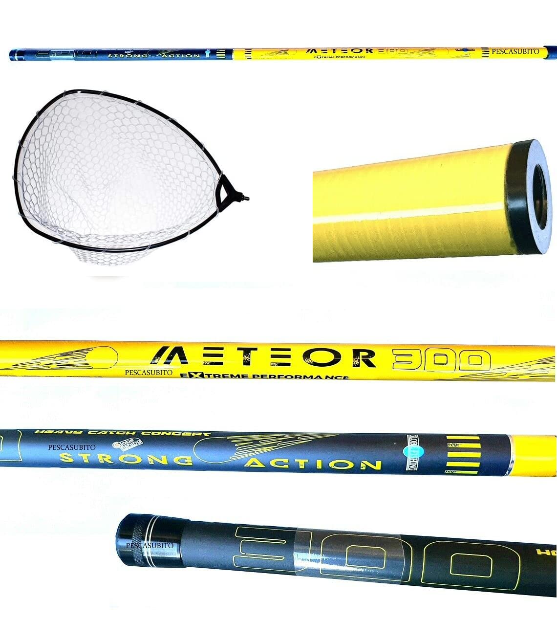 Kit Manico 5m Guadino Carbonio + Testa Rete Silicone Pesca Mare Lago Meteor