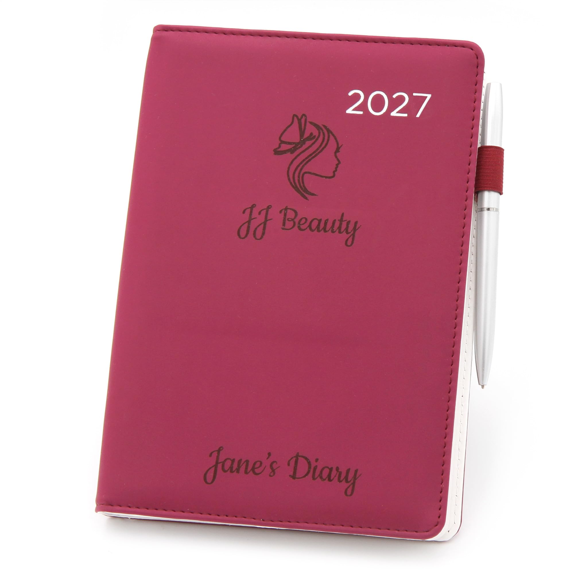Personalised 2027 Diary with Pen loop ~ custom A5 Weekly Planner (Burgundy)