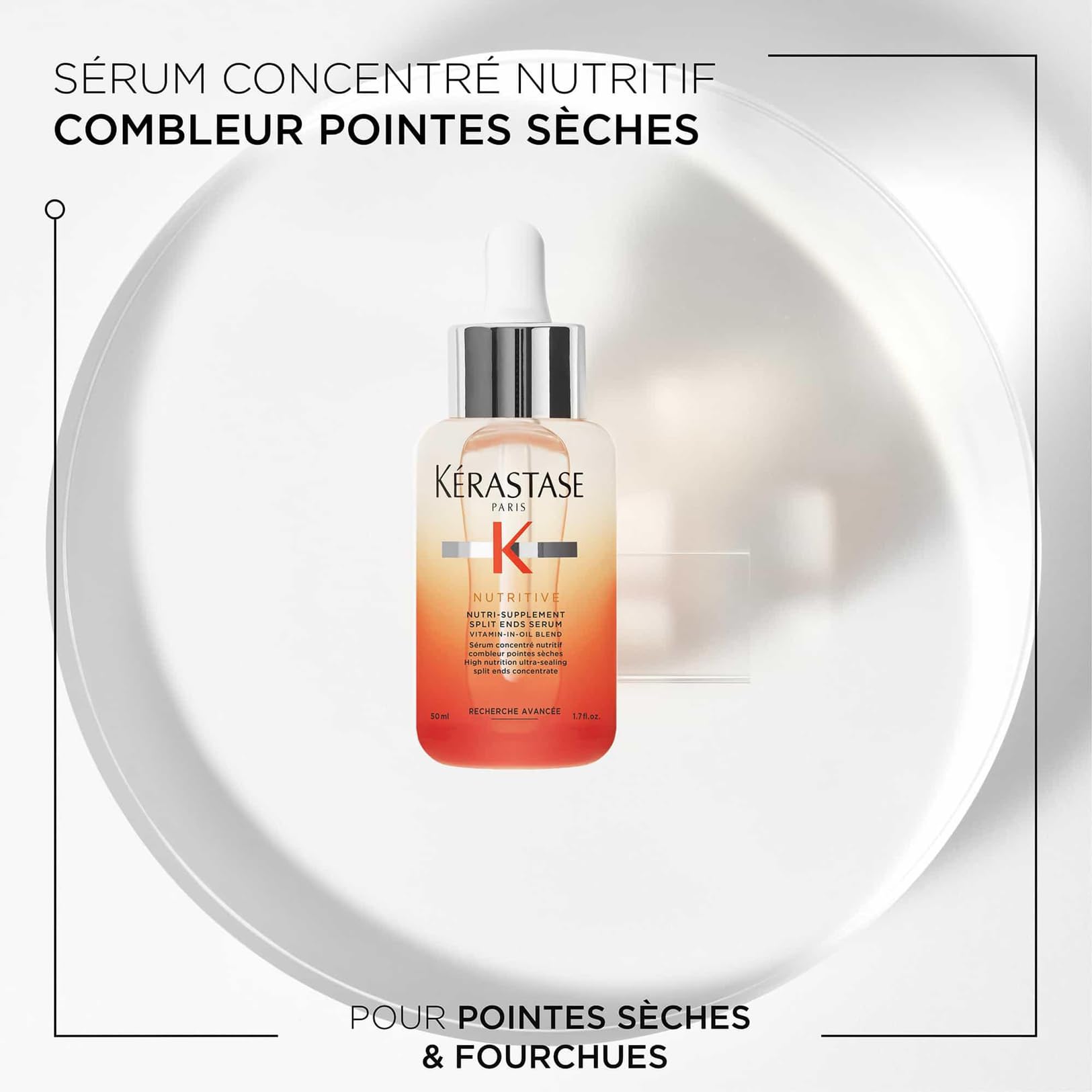KÉRASTASE Nutritive - Sérum Concentré Pointes Sèches - Prévient l'Apparition des Fourches - Vitamines + Huile + Polymères Anti-Sécheresse - +71% Hydratation Immédiate* - 50 ml