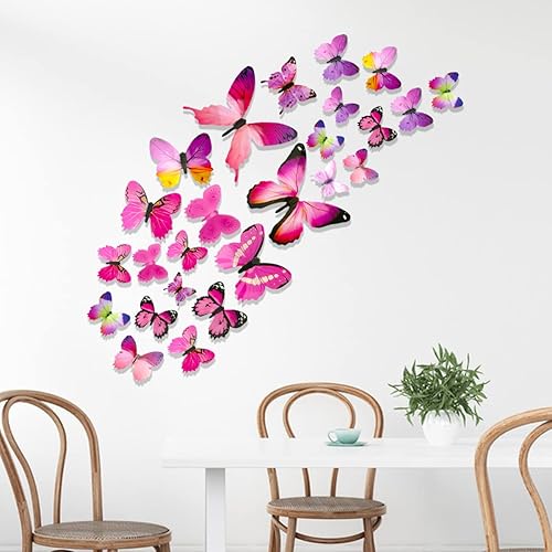 Miniatura 8 de 36 calcomanías de pared de mariposa rosa, calcomanías de pared de mariposa rosa para despegar y pegar, decoración de mariposa 3D, calcomanías de