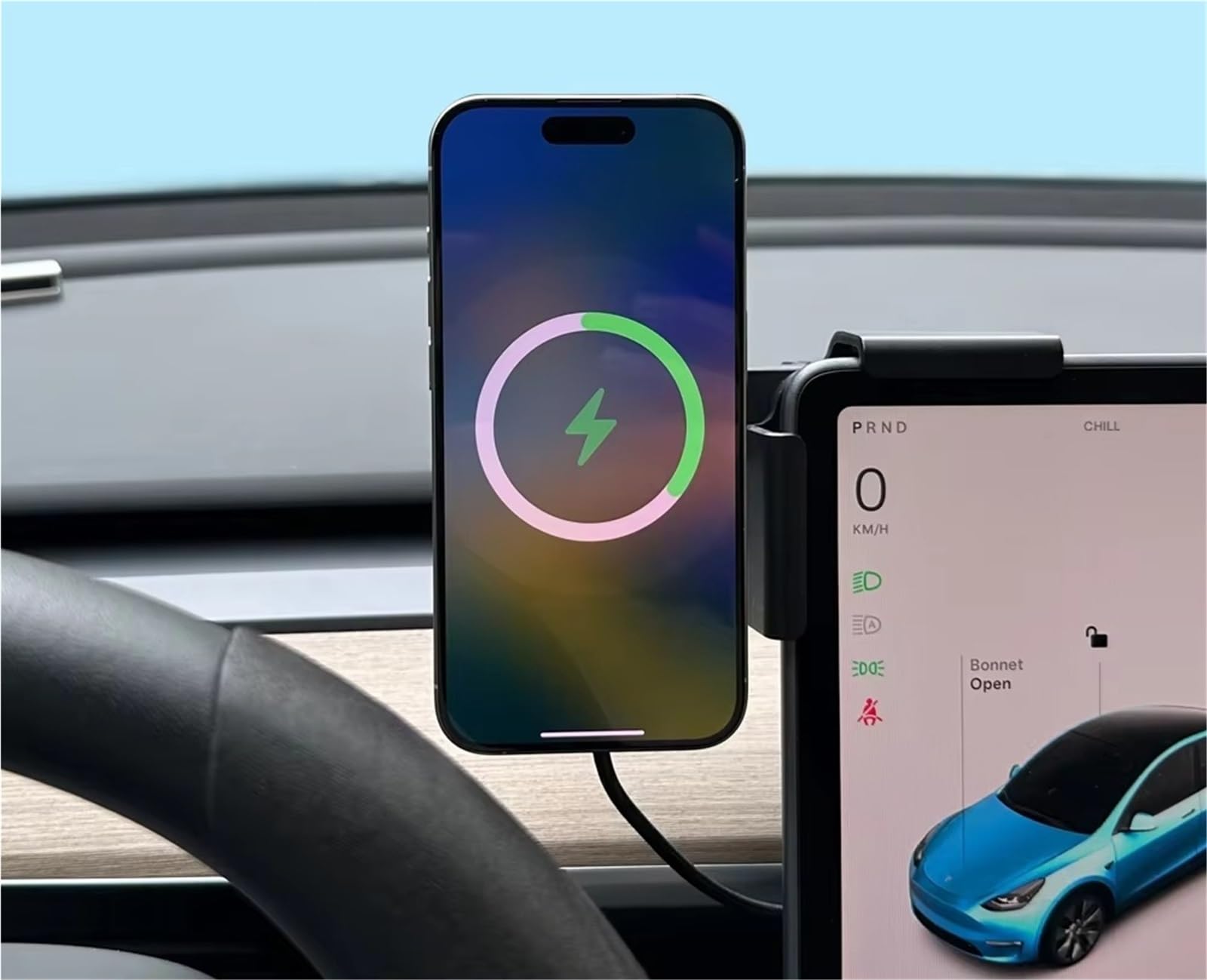 para Tesla para Modelo para 3 para Y para Highland para Launch para Juniper 2025 Soporte Montaje Teléfono 15W Cargador Inalámbrico Magsafe Magnético Soporte Móvil Coche(Green)