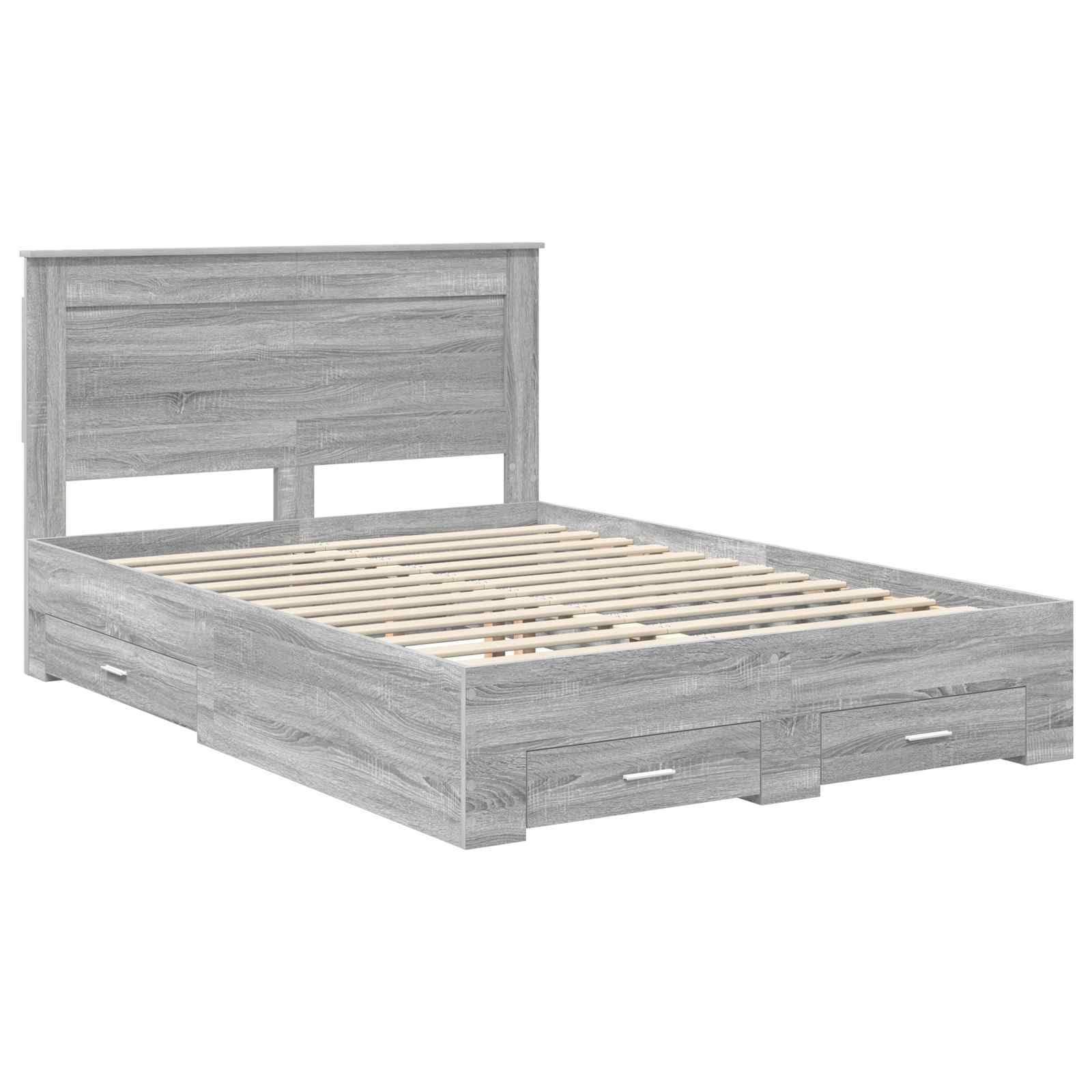 vidaXL Estructura de Cama con cajón con cabecera Madera contrachapada, Diseño de Dormitorio Moderno, soluciones de Almacenamiento, Cama Elegante, área de Descanso útil, Muebles con Estilo