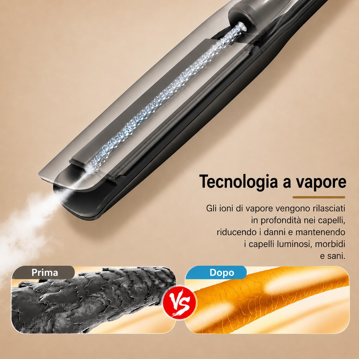 Piastra per Capelli a Vapore, Golden Goods Steampod Platinum Edition per capelli lisci e ricci, Piastra capelli Professionale 2 in 1 Steampod, Vapore potente, 10 temperature a 230 Gradi