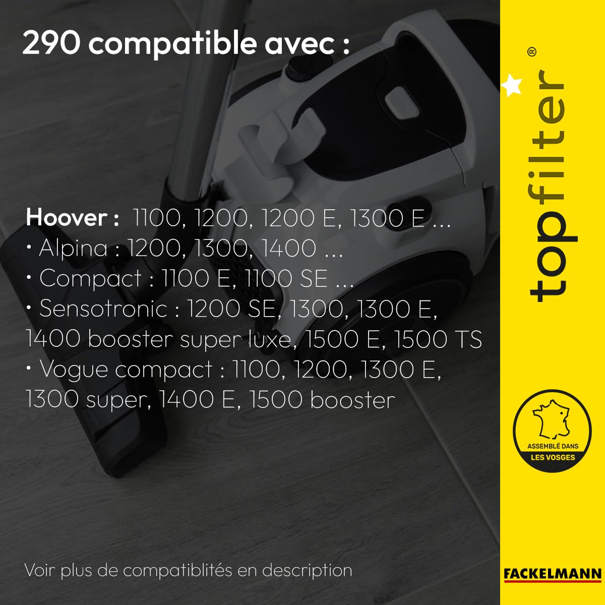 Custodia Top Filter 64290 per Hoover Alpina, in tessuto non tessuto, 30 x 26 x 0,1 cm
