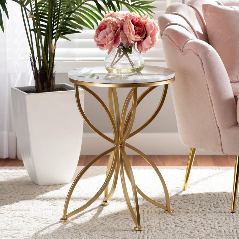 ttNesting Round Side, Accent End Table for Living Room with Metal & Engineered Wood Tabletop and Metal Frame-Design Like-BUTRFLY Golden (White)