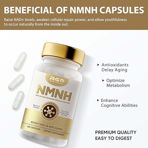Miniatura 4 de RGD Suplemento NMNH de 1000 mg 120 cápsulas, alternativa de suplemento NMNH, Boost NAD+ con resveratrol liposomal y mononucleótido de nicotinamida