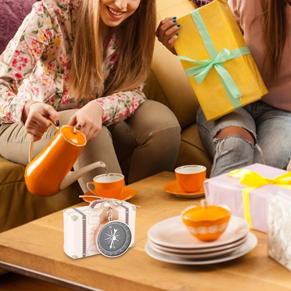 Confezione Regalo Bussola da 20 Pezzi, Scatole a Forma di Valigia con Etichette Kraft Souvenirs Decorativi per Festa Nuziale da Viaggio(Oro rosa)