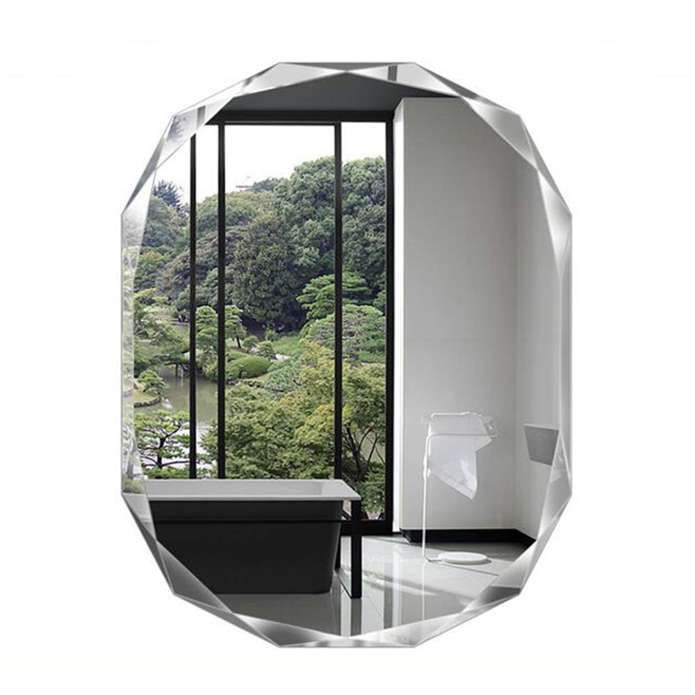 TYUHDUYUR Bathroom Mirror Classic Diamond Cut Oval multilateral Frameless Diamond Bevel Cut Wall Hanging Makeup Living Room Corridor Decorative Mirror (50×70CM)