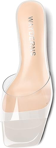 Miniatura 3 de WAYDERNS Sandalias de tacón bajo grueso con puntera cuadrada transparente para mujer, puntera abierta, para citas, oficina, sin cordones, de 1.5