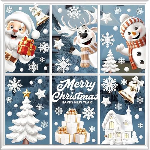 9枚クリスマス 静電ステッカー 窓ステッカー かわいい サンタクロース 雪だるま エルク ガラス シール 窓 鏡 ガラス 飾り 剥がせる 両面印刷 水で貼る クリスマス 飾り付け DIY静電気シール インテリア 部屋 店舗 装飾 [5]