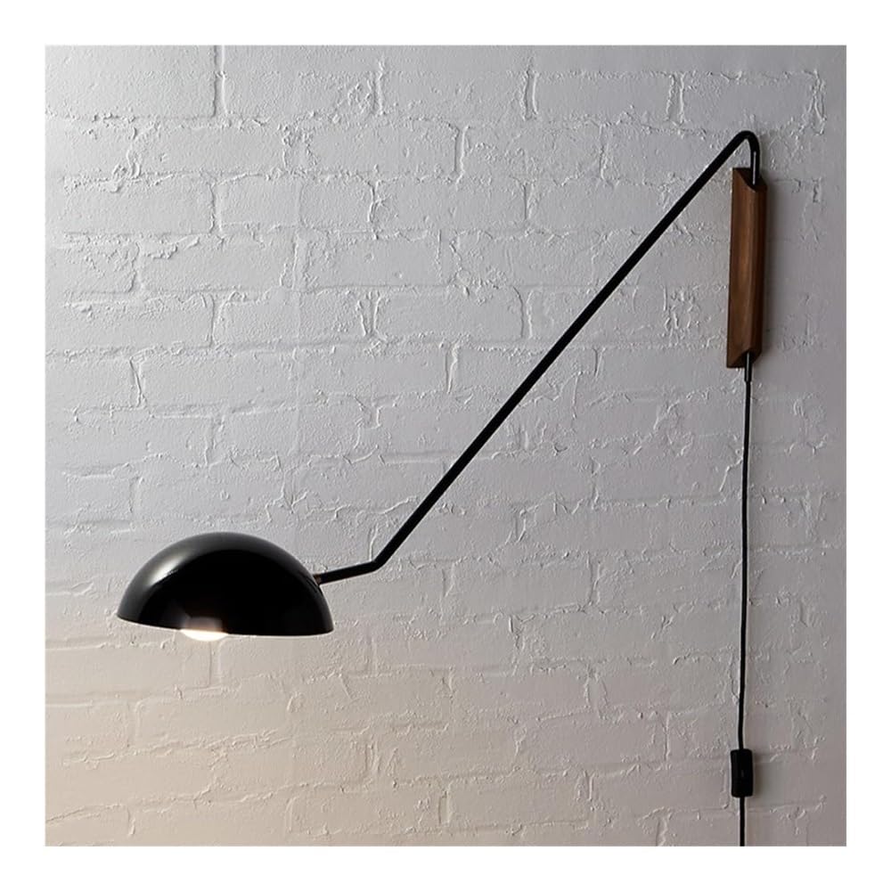 ITOSUI Farmhouse Vintage Wall Lamp, Swing Arm Adjustable Reading Light with Wood Mount, Plug-in Dimmable Wall Sconce Lighting for Bedside (Gold/Black)(Svart)