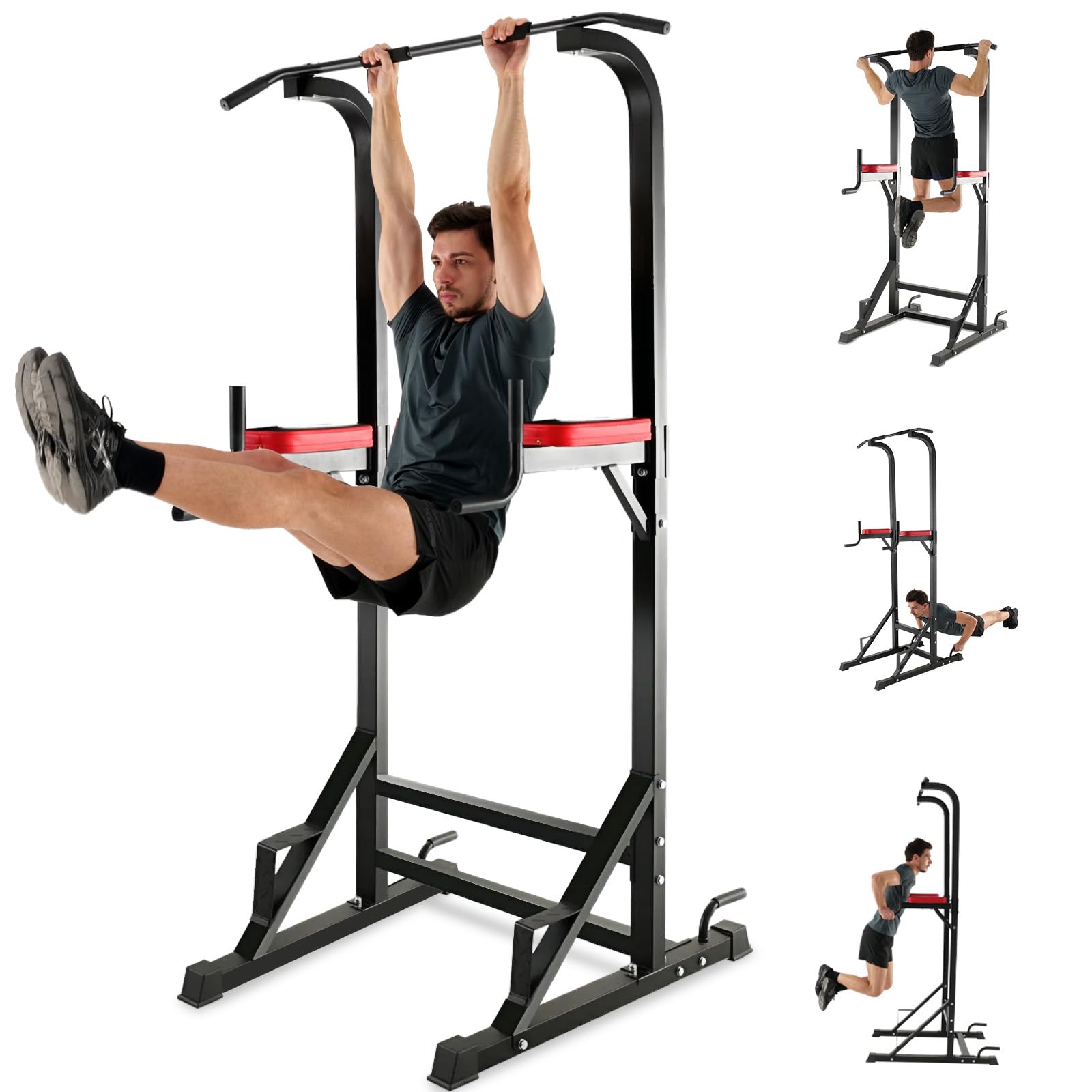 ISE Power Tower Klimmzugstange Freistehend Dip Station Multifunktionen Kraftturm für Klimmzugstation im Home-Gym Pull Up Station für Zuhause belastbar 120KG