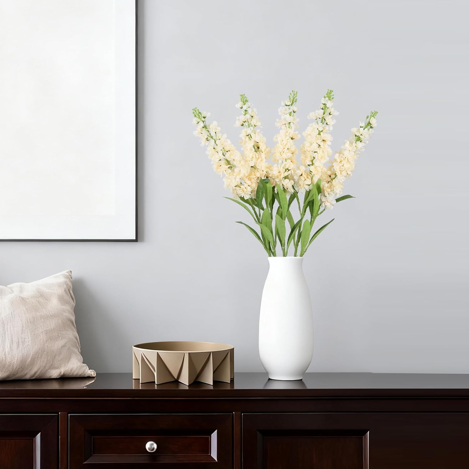 Champagne Delphinium Artificial Flowers 5PCS Silk Flowers with Stems Snapdragon Long Stem for Tall Vase Home Wedding Centerpieces Decor (Champagne)