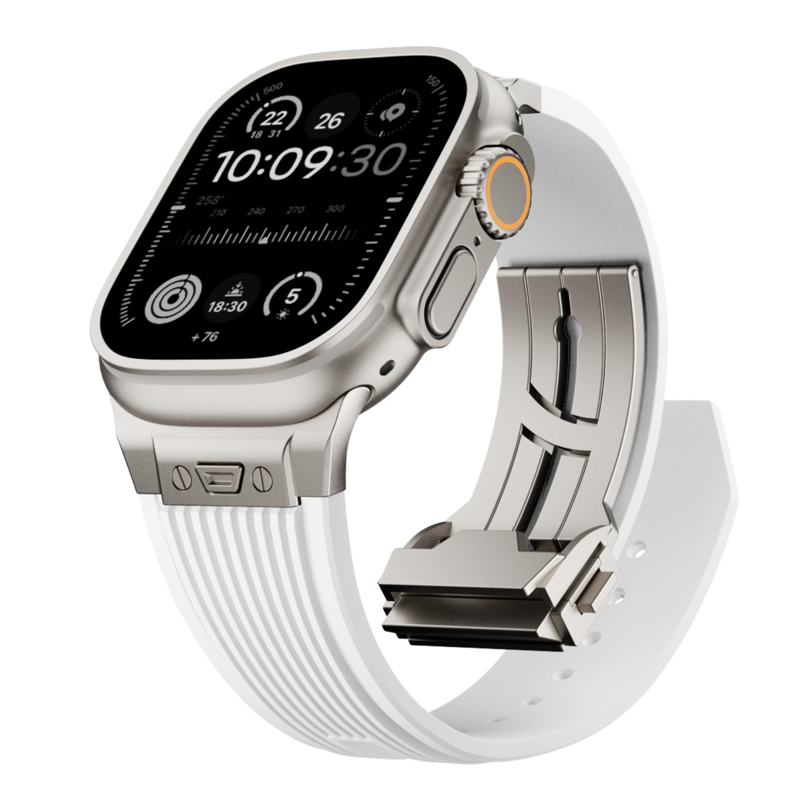 Jopinl Watch Band for Apple Watch Ultra 2 Band 49mm 46mm 45mm 44mm, Men Luxury Rugged Silicone Rubber Strap with Metal Connector & Folding Clasp for