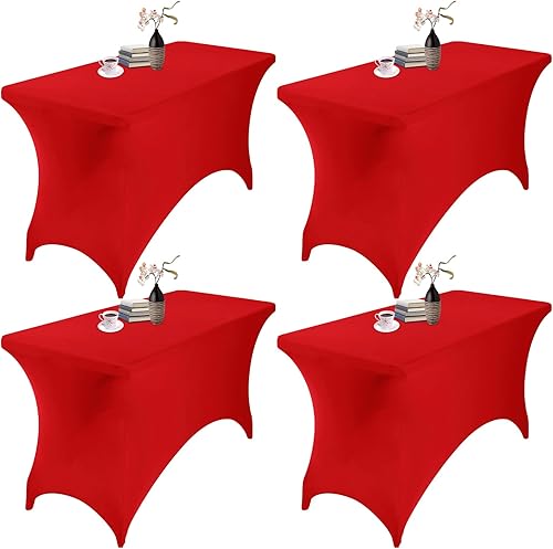 Miniatura 111 de Paquete de 2 manteles rectangulares impermeables de elastano, 6 pies, color negro, elástico, resistente a las manchas, para todas las estaciones