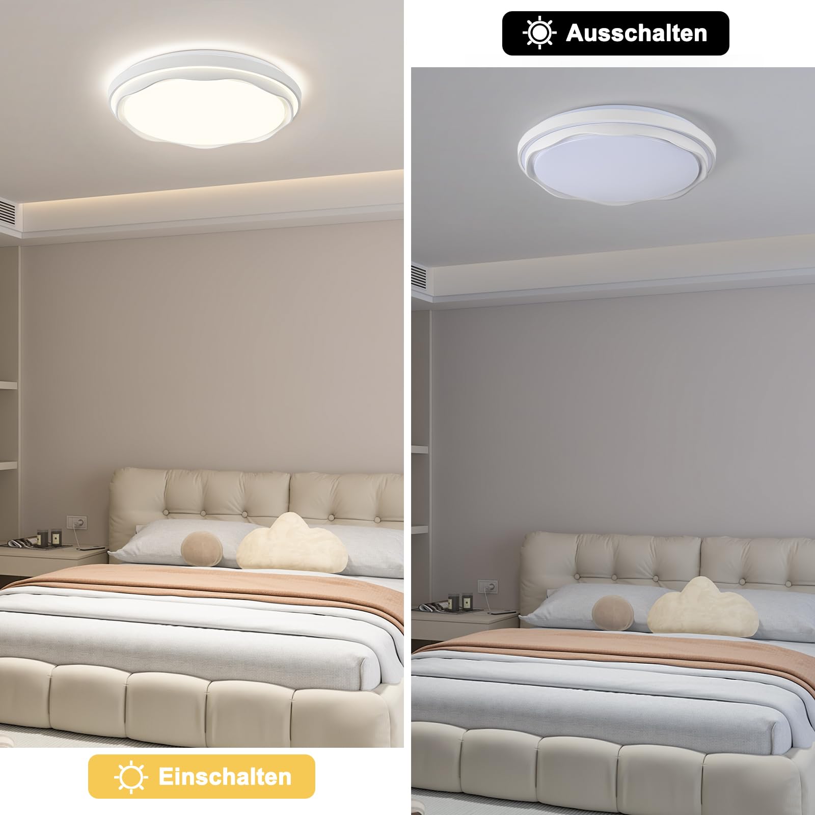 Qamra 49cm Lámpara Techo LED de, Lámpara de Techo Acrilico Blanca Redondo | Plafon Led Techo Moderna, Estilo Minimalist para Salone, Dormitorio, Cocina, Entrada, despacho