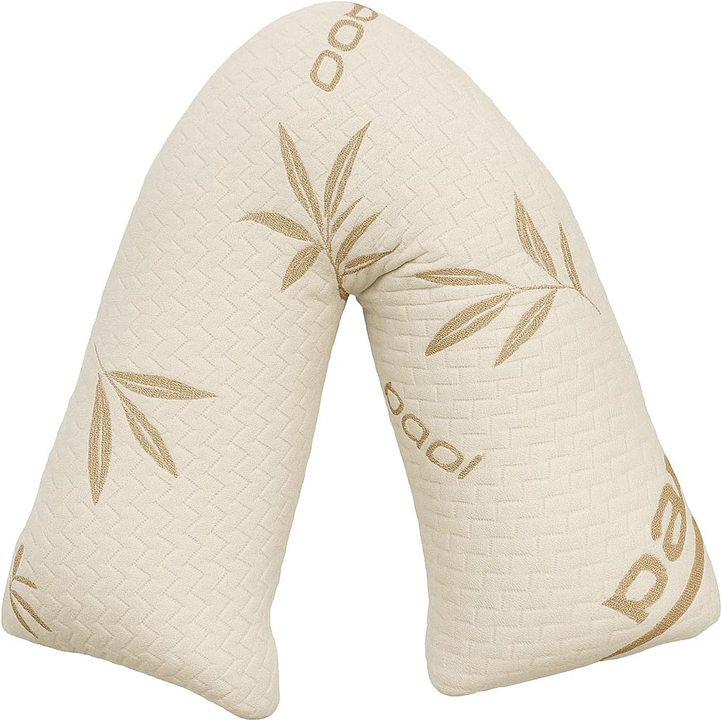 V Shape Pillow Orthopaedic Bamboo Casing Memory Foam Pillow - Non-Allergenic Neck Suport Nursing Maternity Pregnancy Support Pillow, Pack of 1