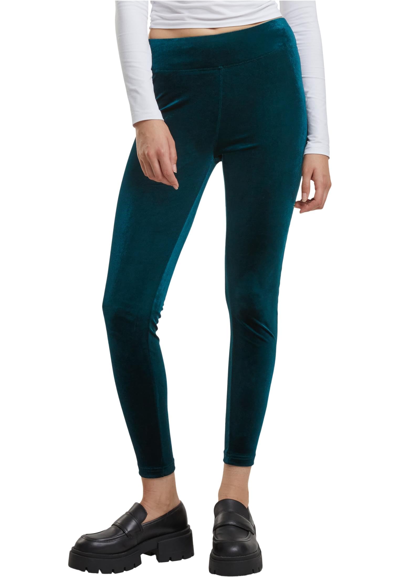 Urban Classics Women's Ladies High Waist Velvet Leggings, Teal, 5XL