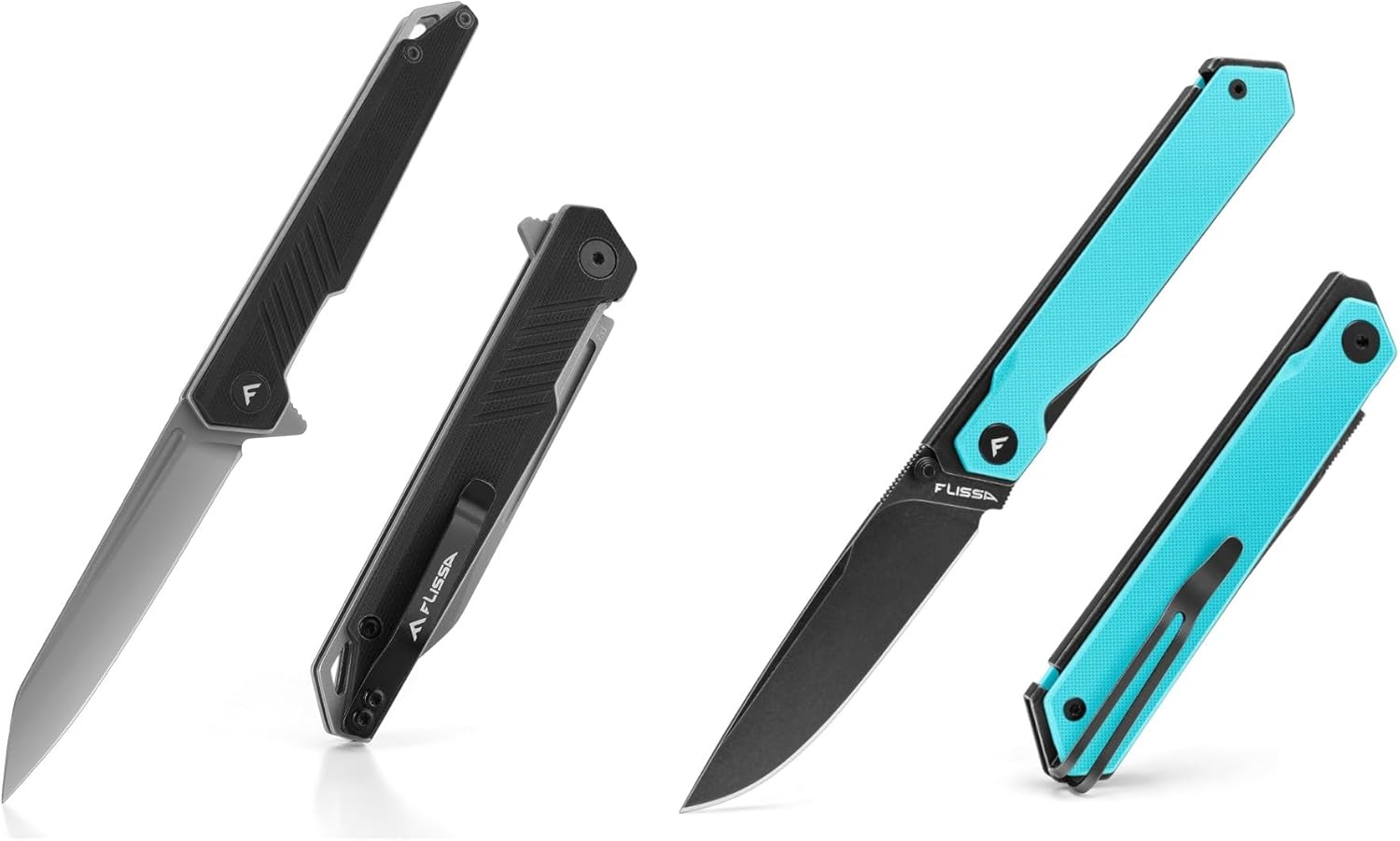 FLISSA 2PCS Folding Knife Set, Pocket Knife with D2 Steel Blade, G10 Handle, Pocket Clip, Lightweight Tactical Knife for Camping, Hiking, Hunting, EDC, Daily Use