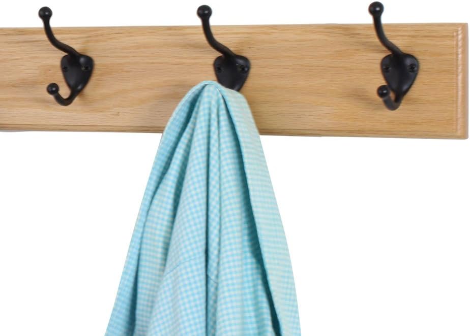 Oak Coat Rack with Oil Rubbed Bronze Hat & Coat Style Hooks (Natural, 15" x 3.5" with 3 Hooks)