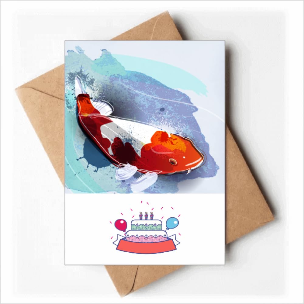 Japan Koi Fish Watercolor Style Happy Birthday Greeting Cards Envelopes Blank