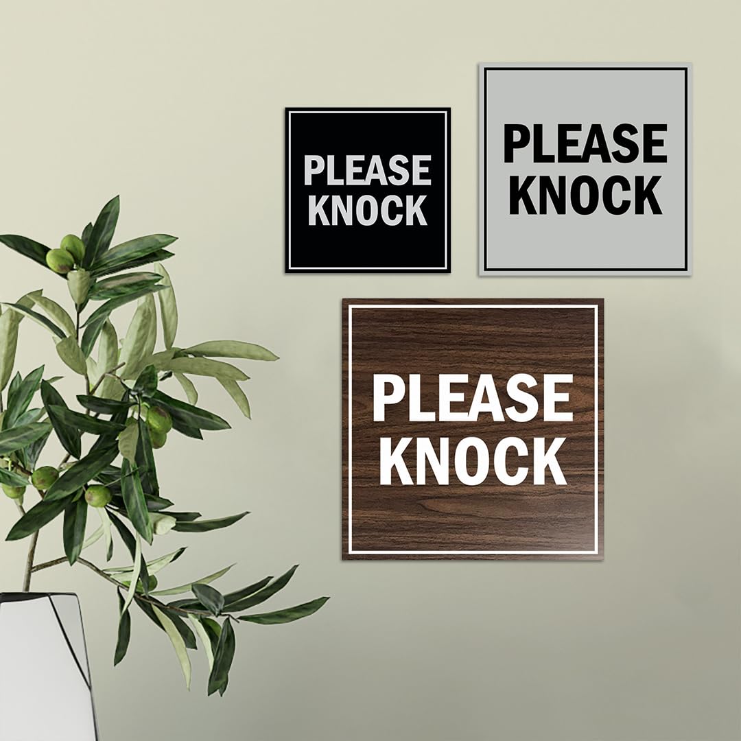 Kwadratowy znak "Please Knock" z taśmą samoprzylepną, montaż na każdej powierzchni (granatowy/złoty) - mały (5 sztuk)