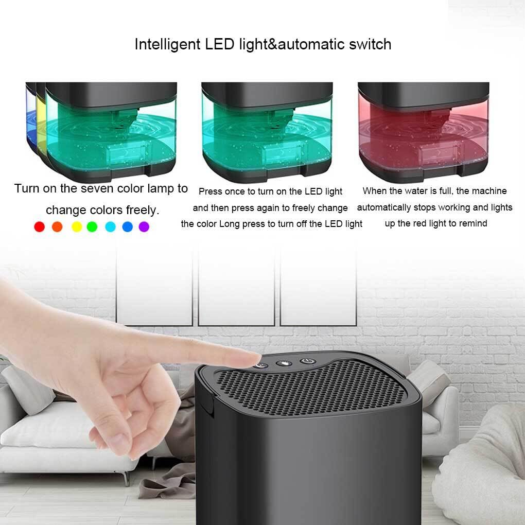 Sécheur d'air Salle de Bain Chambre déshumidification électrique absorbeur d'humidité boîte à Chaussures Portable intérieur déshumidificateur avec lumière, Black, EU Plug