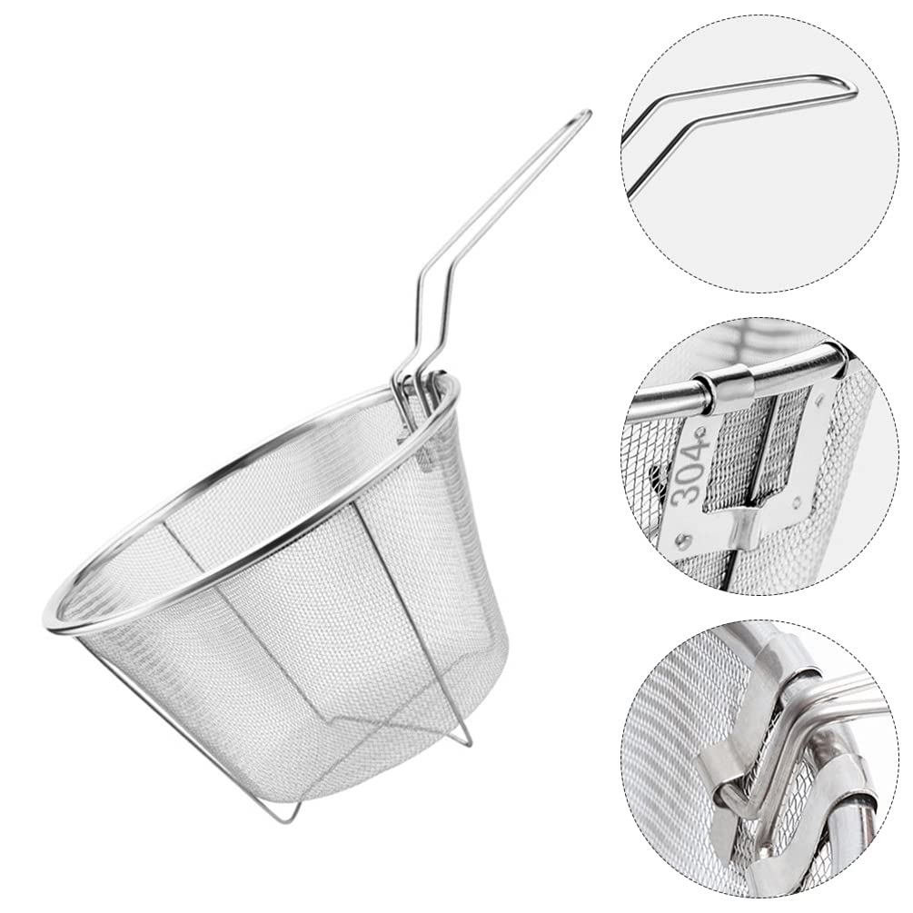 Panier à Friture Acier Inoxydable - Poignée Rabattable - Pour Cuisine Ou Restaurant