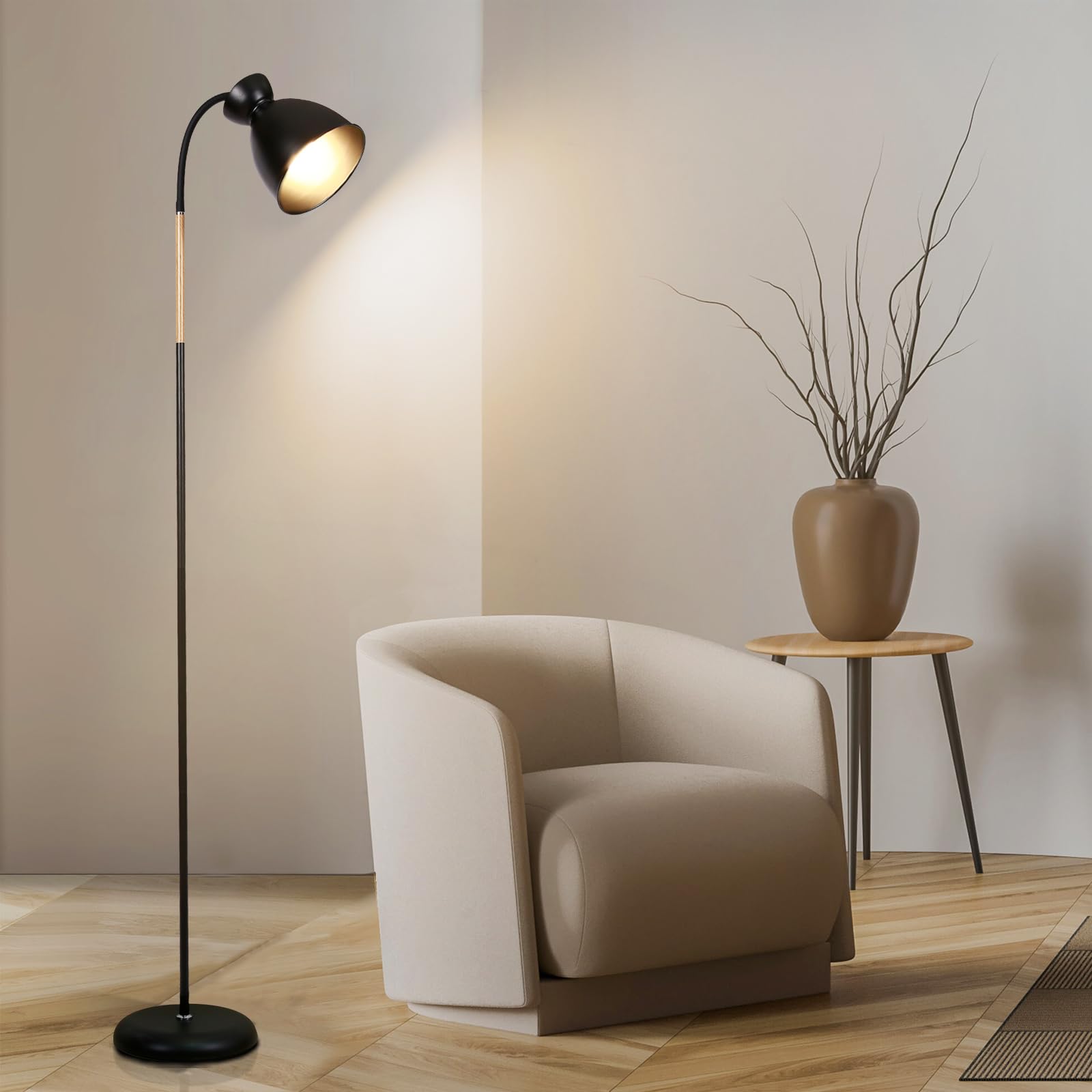 Amdelne Lampada da Terra Vintage in Metallo, E27 MAX 60W Lampada a Stelo da Terra LED con Lampadina Esclusa, Nero Piantana Luce Regolabile H 159 cm Design per Salotto, Camera da Letto, Ufficio, Studio