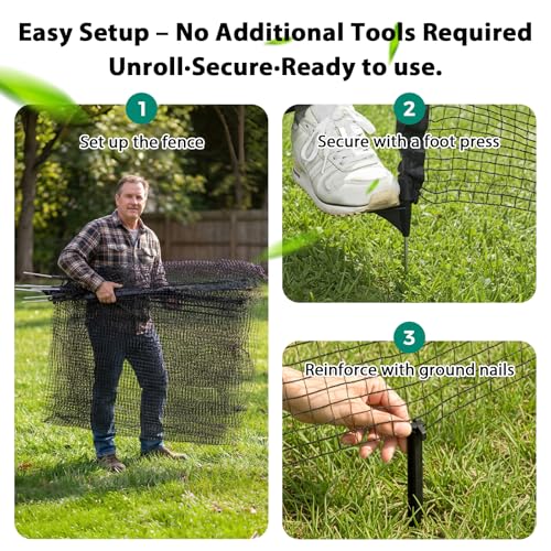 Image of HIDALIFE Temporary Fence with Posts,Safety Barrier for Dog Snow Plastic Mesh Fencing with Fiberglass Stake Windbreak Rope,Movable Fencing Roll for Garden Backyard Outdoor Animal Protect (3'x50' Black)
