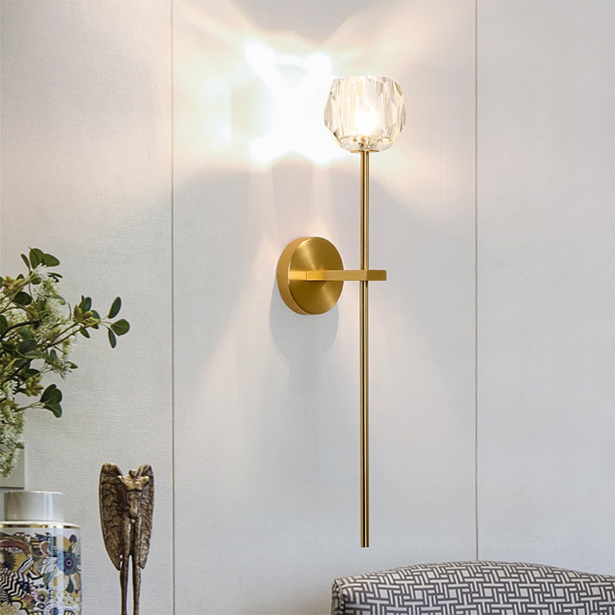 Moderne Kristall Wandleuchte mit G9 Fassung – 52cm/22cm Wandleuchte in Gold mit Knospenförmigem Glasschirm, Elegante Innen Wandlampe für Schlafzimmer, Wohnzimmer, Flur,Hotel (52cm)