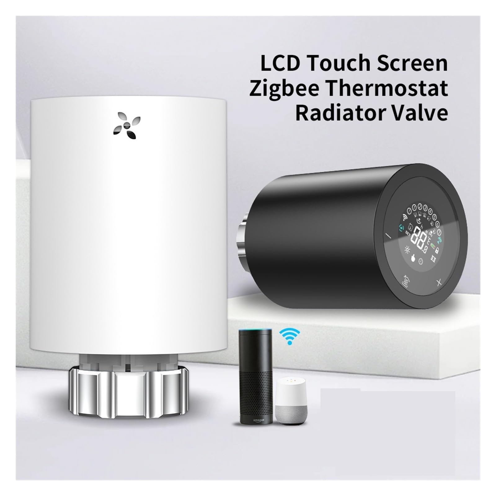 Inteligentny termostat, Inteligentny siłownik chłodnicy Tuya, termostat zaworu TRV automatyczna programowalna kontrola głosowa temperatury dla Alexa Google Home(2Pcs)