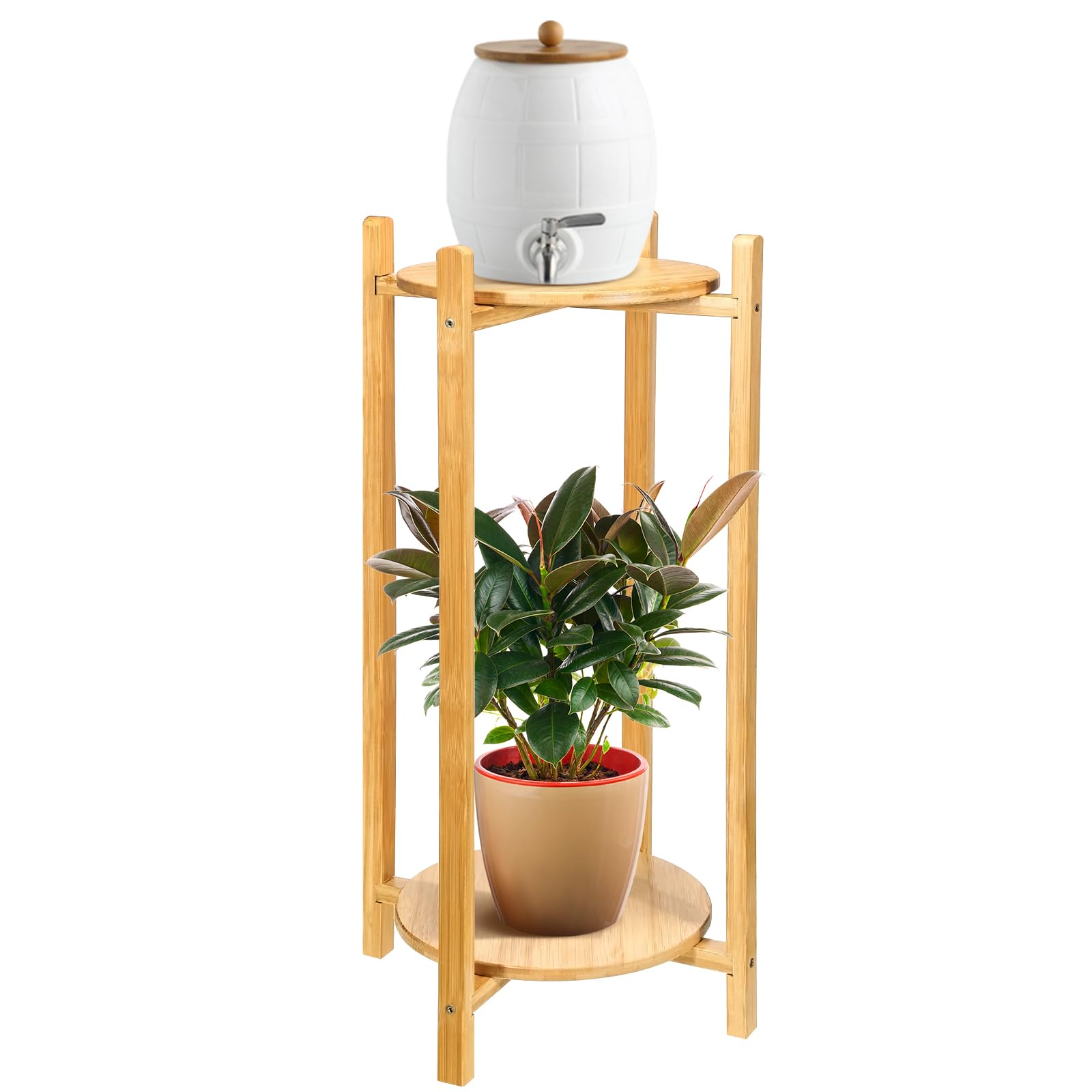 DoubleFill Water Dispenser Floor Stand 26'' Natural Varnish Wood Stand for Water Dispenser Crock Water Bottles Jug Plants, Easy Assembly with Included Hardware