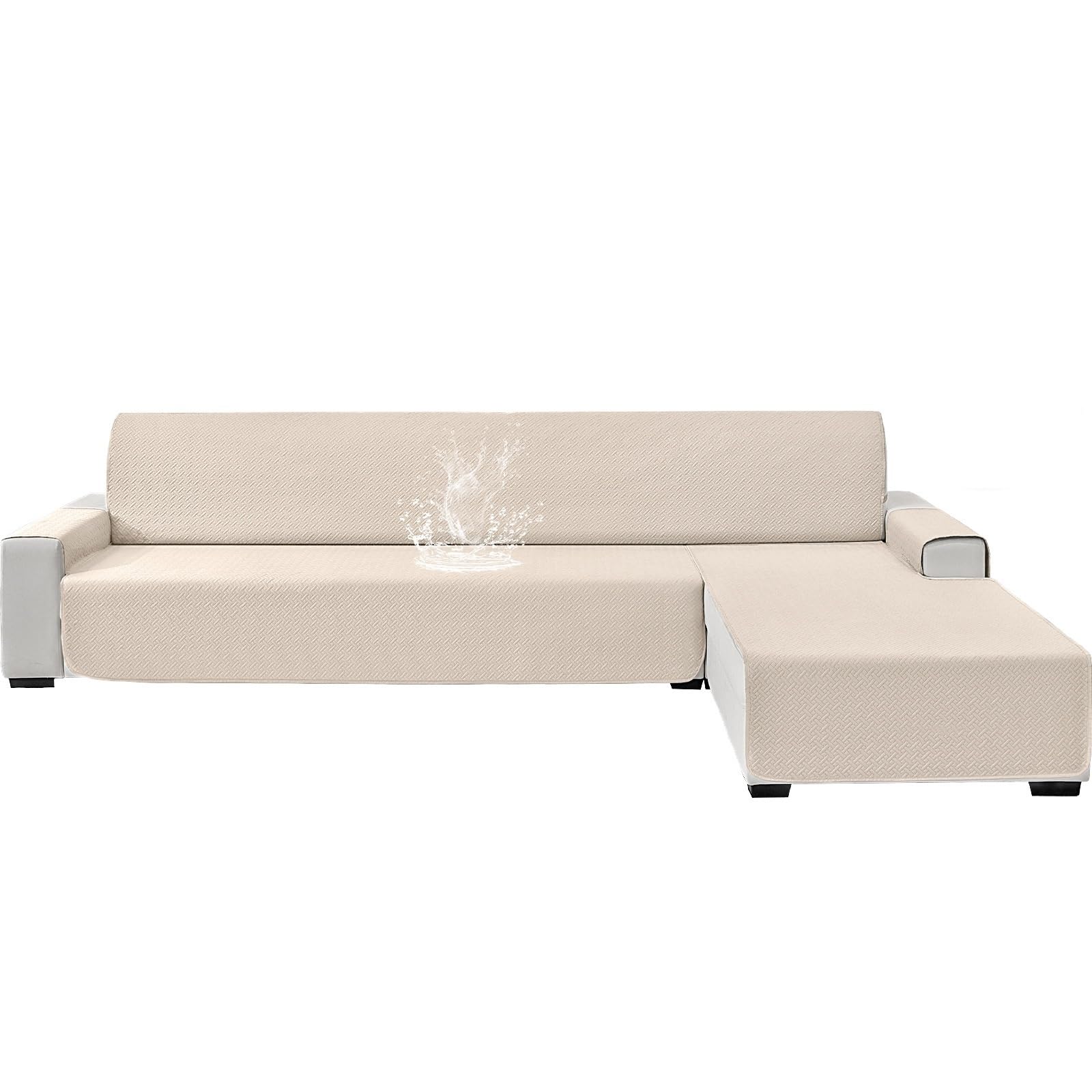 Housse canapé réversible lavable forme L beige pour angle M