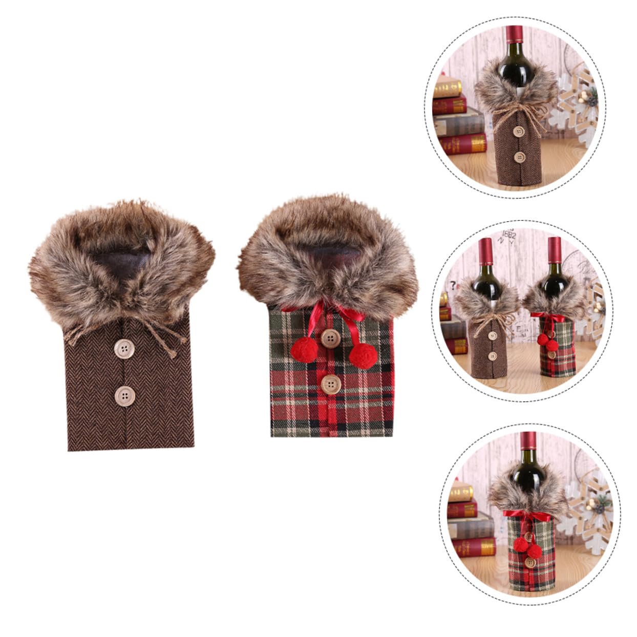 2 Piezas Porta Botellas De Vino Navideño Bolsas De Vino para Festivales De Lino Cuello De Peluche De Navidad
