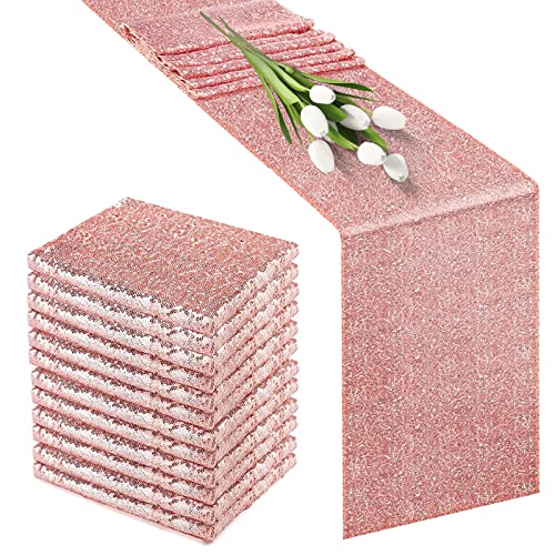 Lykoow 12 Packs Sequin Table Runner 12" X 108" Rose Gold Sequin Table Cloth For Rectangle Fabric Table Sparkle Table Covers For Wedding Engagement Birthday Party Holiday Decorations #TOP6