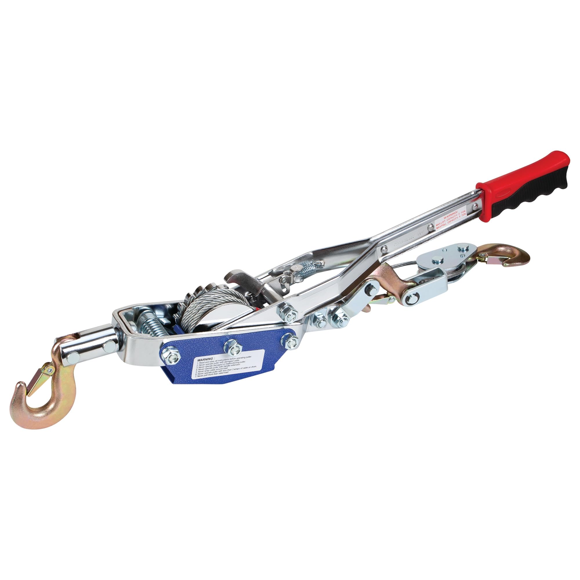 Performance Tool W4004DB Power Puller - 4-Ton Capacity Winch, 12 Ft. Aircraft Cable 3-Hook Design
