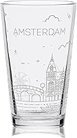 Vista 1 de AMSTERDAM NETHERLANDS SKYLINE Engraved Pint Beer Glass Minimalist City Sky Line Full Wrap Engraving Great Gift Idea!
