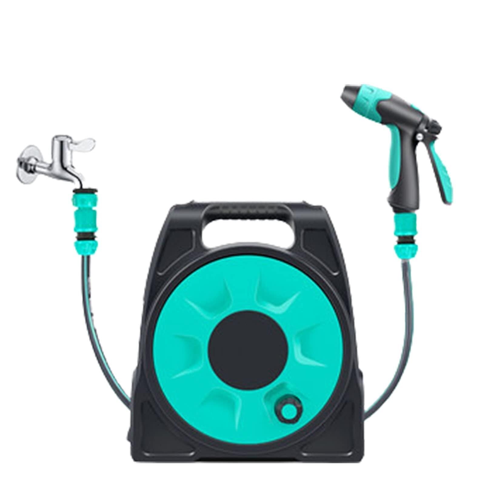 Irrigation Tools,Hose Link Retractable Reel with Spray Nozzle, Super Heavy Duty, Any Length Lock, Slow Return System, Wall Mounted and 180°Swivel Bracket,Green,16 Meters Water Pipe