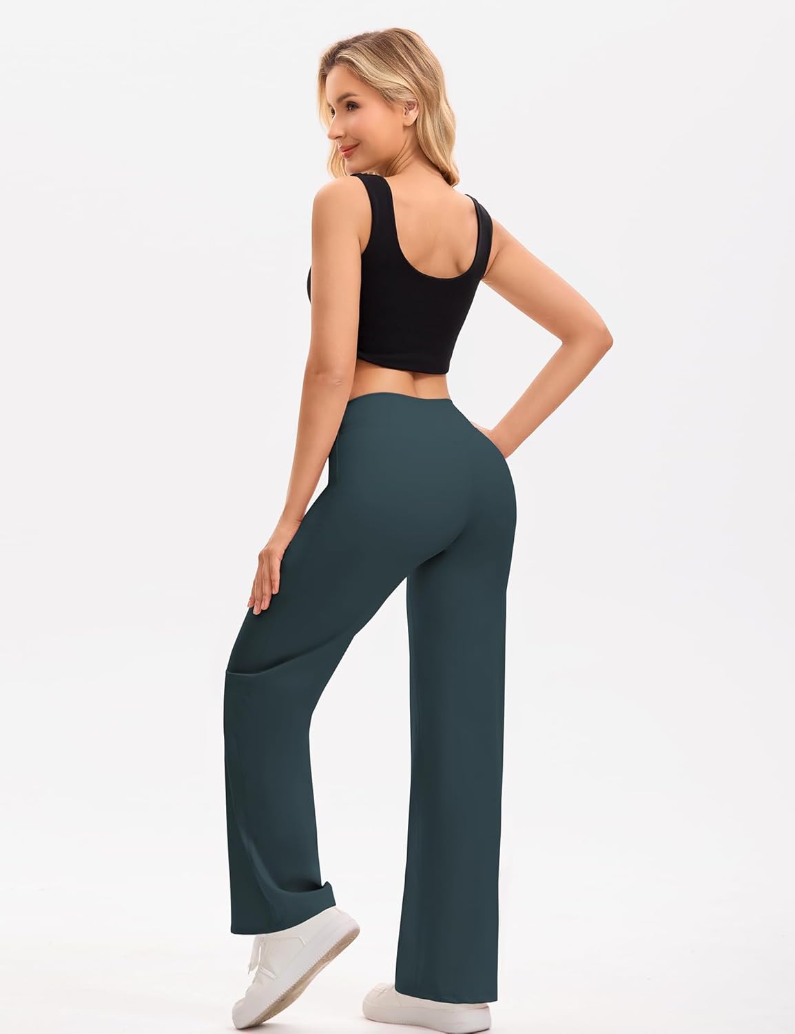 Straight Leggings for Women V Crossover High Waisted Wide Leg Yoga Pants Stretch Casual Gym Workout Yoga Pants - Image 4