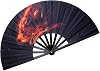 Decorative Folding Fans Folding Fan Chinese Japanese Hand Fan Rave Fan Nylon-Cloth Fan Dance Fans for Women/Men (Fire Wolf)