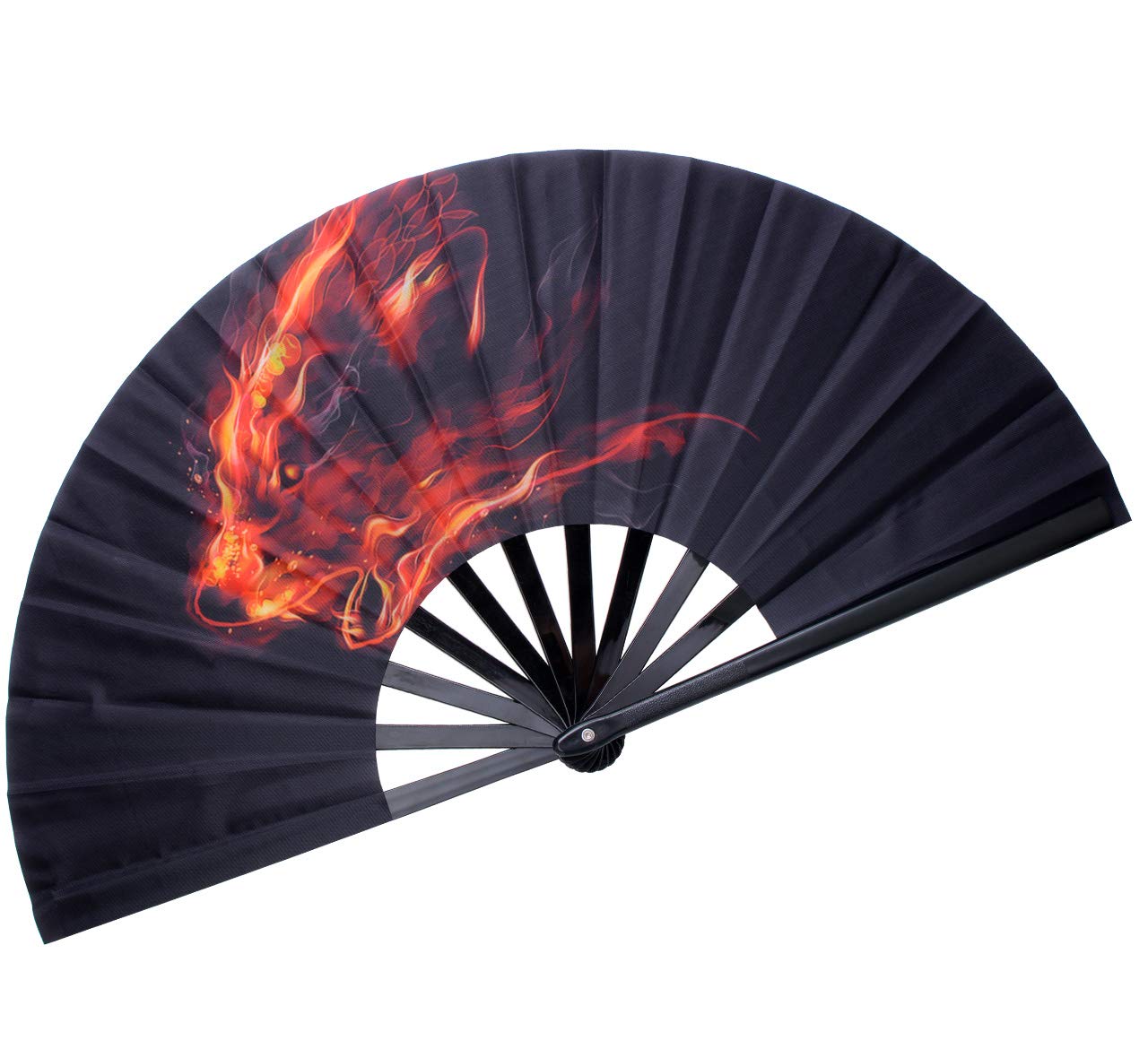 Decorative Folding Fans Folding Fan Chinese Japanese Hand Fan Rave Fan Nylon-Cloth Fan Dance Fans for Women/Men (Fire Wolf)
