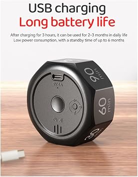 Multi-Hexagon Cube Timer 90-Minute Digital Timer Sensor with LED Screen 7 Set Time Management Tools