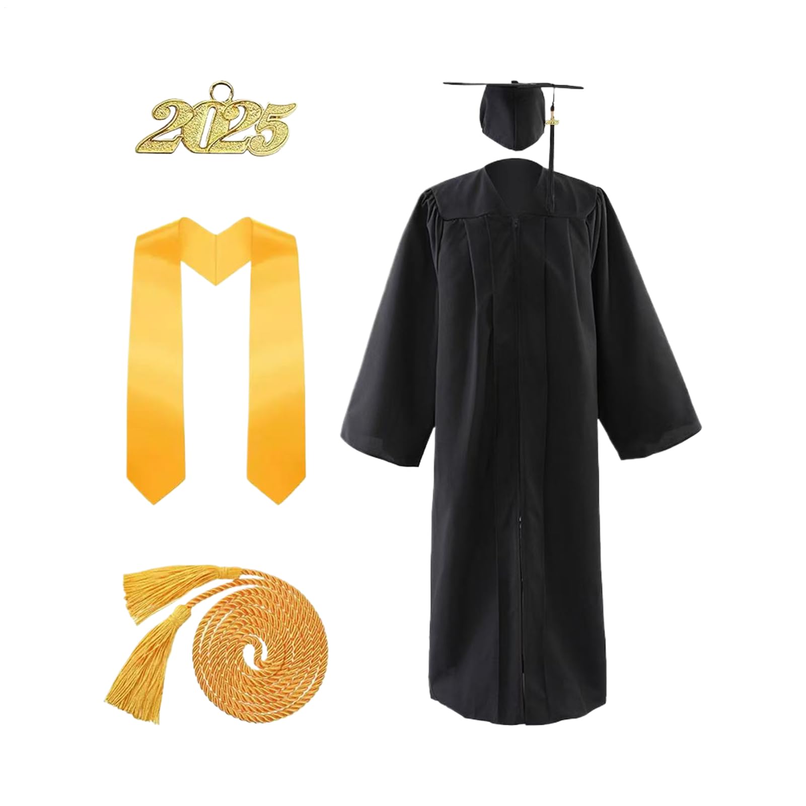 Sombrero y vestido de graduación – Traje académico mate con estola | Conjunto de vestido de graduación universitaria 2026 – para hombres, mujeres, estudiantes, campus, fiesta de fotografía