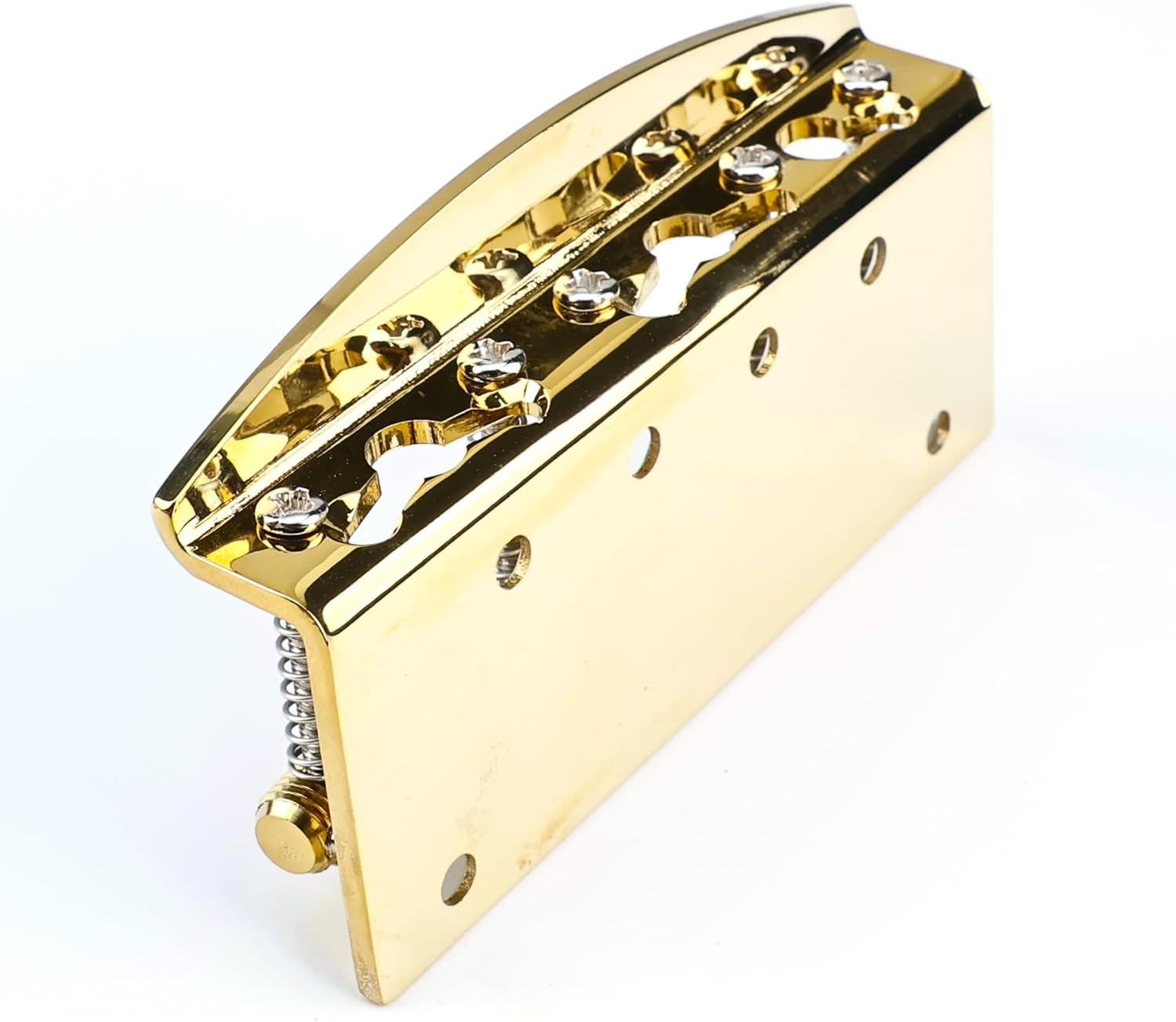 5 String Electric Bass Guitar Bridge Stainless Steel Saddles Plate 19mm (3/4") Fixed Hardtail Bridge Compatible with Vintage style Fender Jazz Precision Bass Replacement Parts Gold