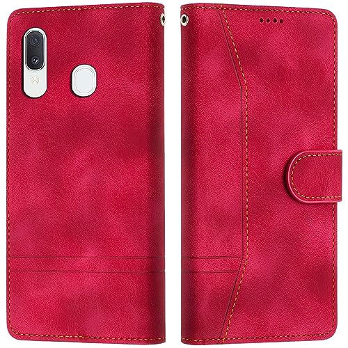 LiLuLa Funda para Samsung Galaxy A40, Funda Samsung A40, Funda Tapa Libro Movil Carcasa de Cuero PU Cierre Magnético Flip Case Cover Billetera con Ranuras para Tarjetas Libro Caso (Rojo)