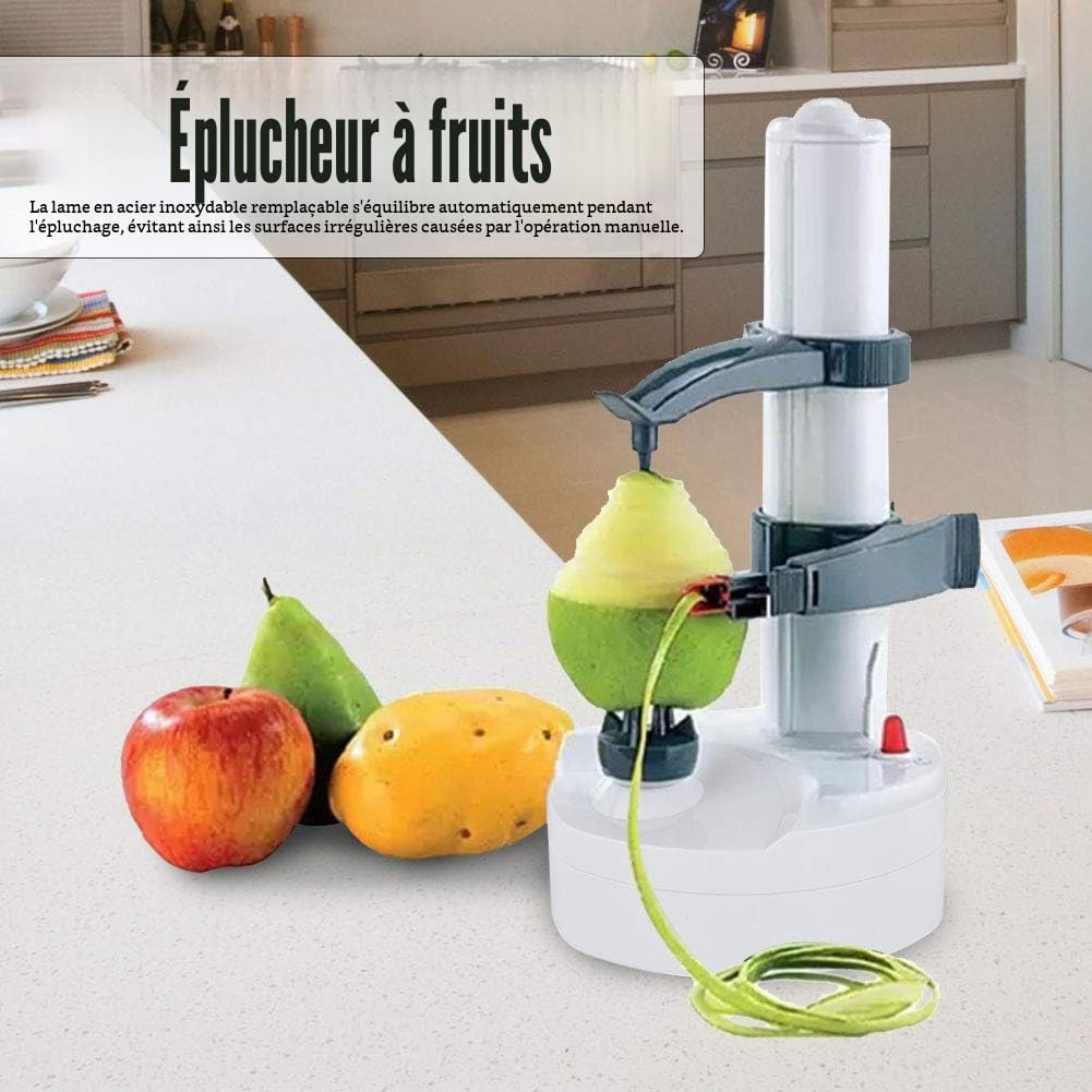 Éplucheur électrique de pomme de terre, coupeur multifonctionnel automatique de rotation de fruits et légumes Machine électrique automatique d'épluchage de fruit Éplucheuse Machine(blanc)
