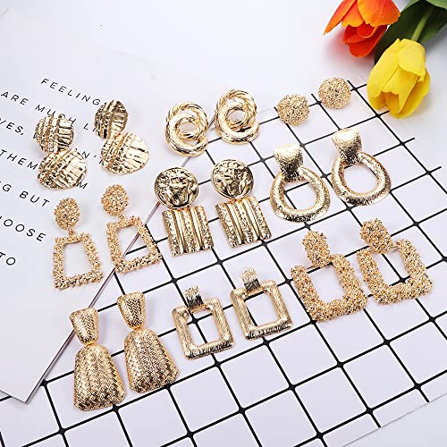 Besteel 9 Pairs Gold Statement Drop Earrings For Women Geometric Dangle Earrings Large Metal Rectangle Earrings Set #TOP3